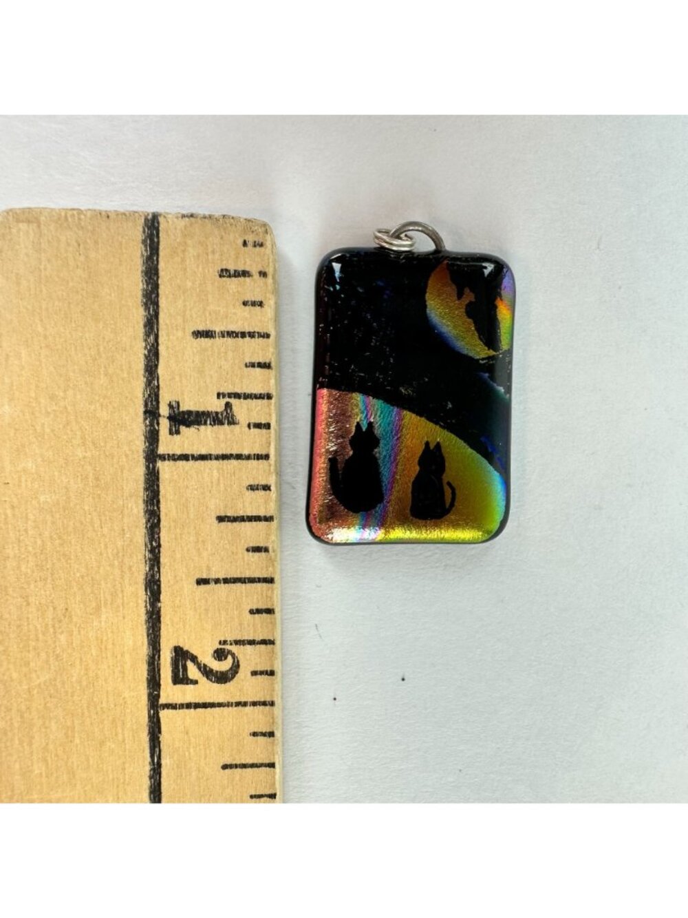 Handcrafted Fused Dichroic Glass Cats & Moon Pendant by D Taylor - Picture 3 of 3